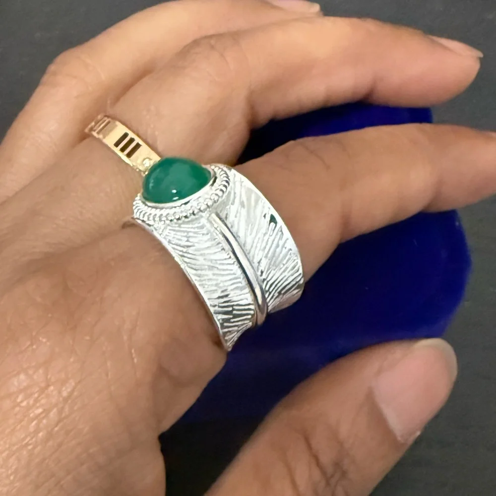 925 Sterling Silver Jade Band Ring #E22-4550